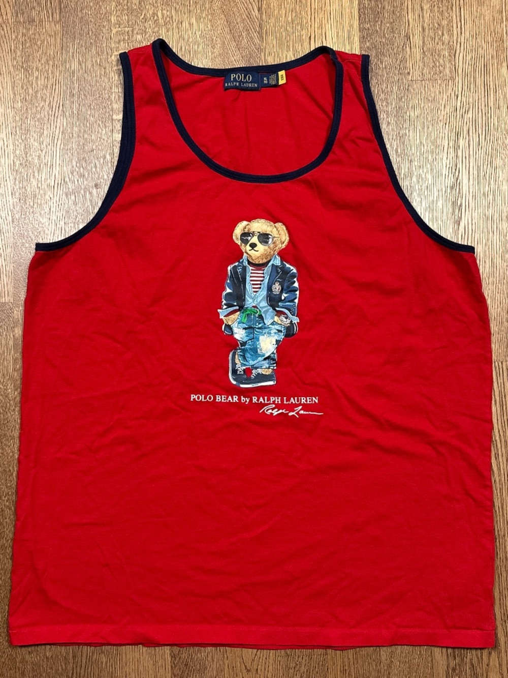 Polo Ralph Lauren Red Blue Trim Preppy Polo Bear Tank Top Shirt Mens XL